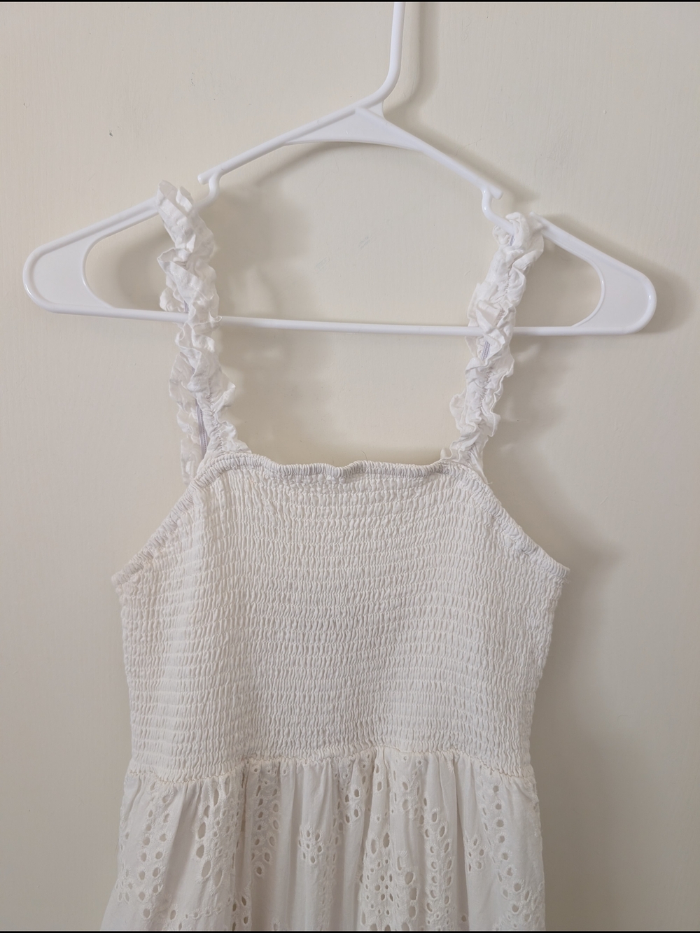 AURA Womens Medium 100% Cotton White Smocked Eyelet Maxi Dress Cottagecore - Picture 3 of 7